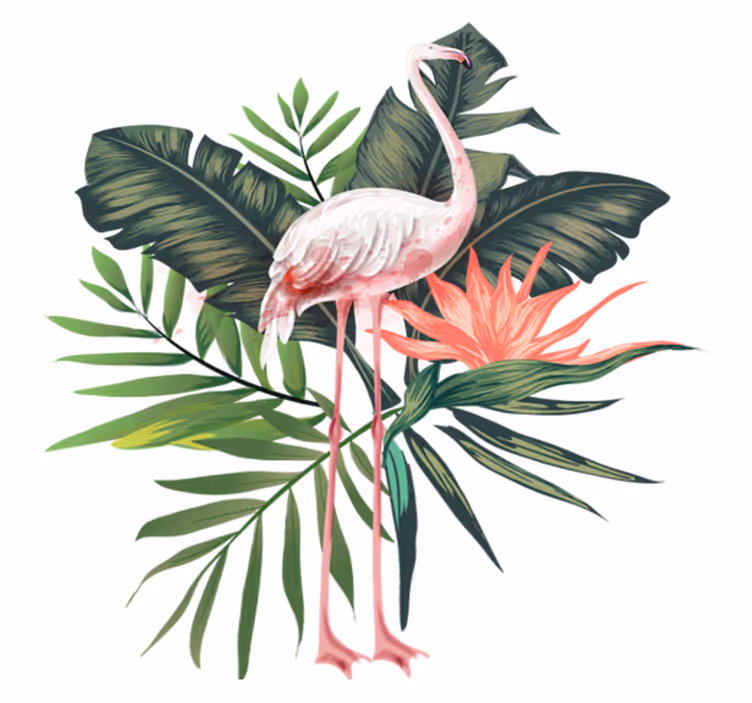Dieren vinyl tapijt aquarel flamingo en bladeren - TenStickers
