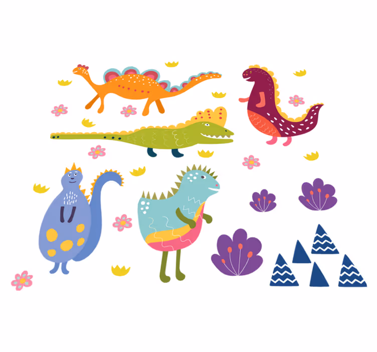 Dieren vinyl tapijt nordic dinosaurussen handgeschilderd set - TenStickers