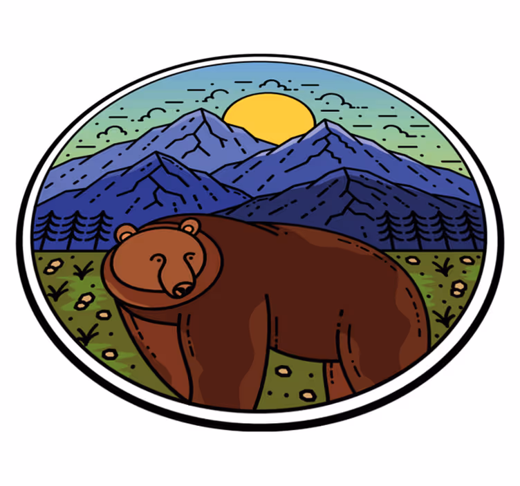 Dieren vinyl tapijt berg met beer rond - TenStickers