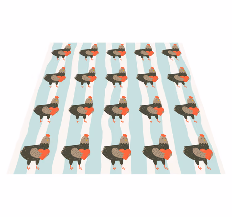 Dieren vinyl tapijt witte strepen en kippen - TenStickers