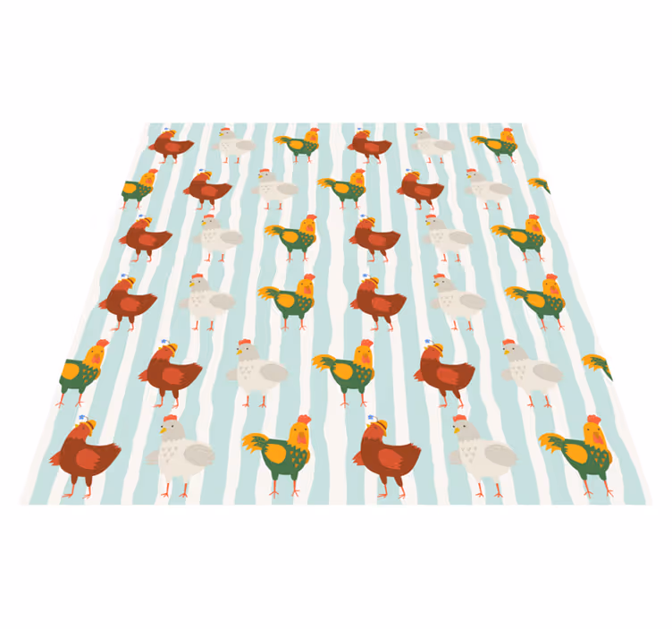 Dieren vinyl tapijt met verticale strepen en hanen - TenStickers