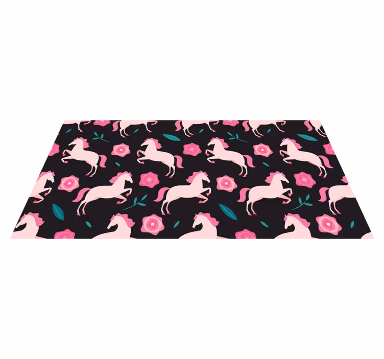 Dieren vinyl tapijt bloemen en planten met paarden - TenStickers
