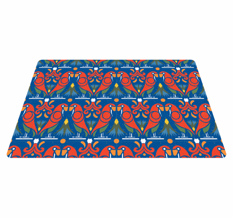 Dieren vinyl tapijt met bloemenpatroon op blauwe achtergrond - TenStickers