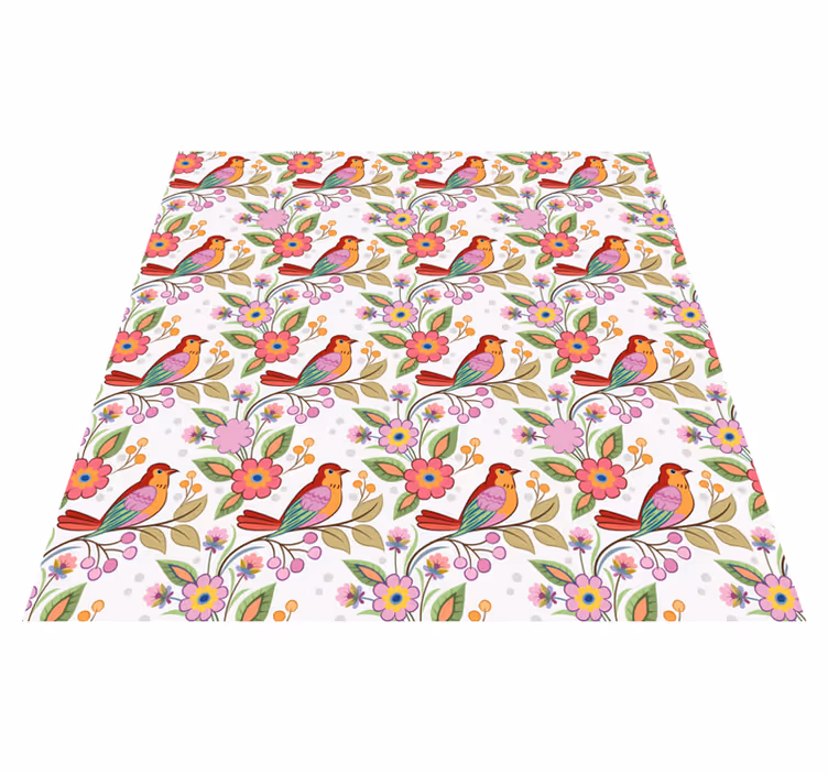 Dieren vinyl tapijt rode en oranje vogel op groene boom - TenStickers