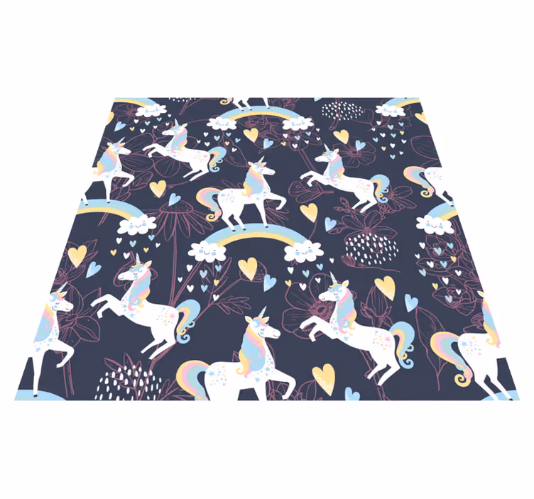 Dieren vinyl tapijt met roze eenhoorns bloemenpatroon - TenStickers