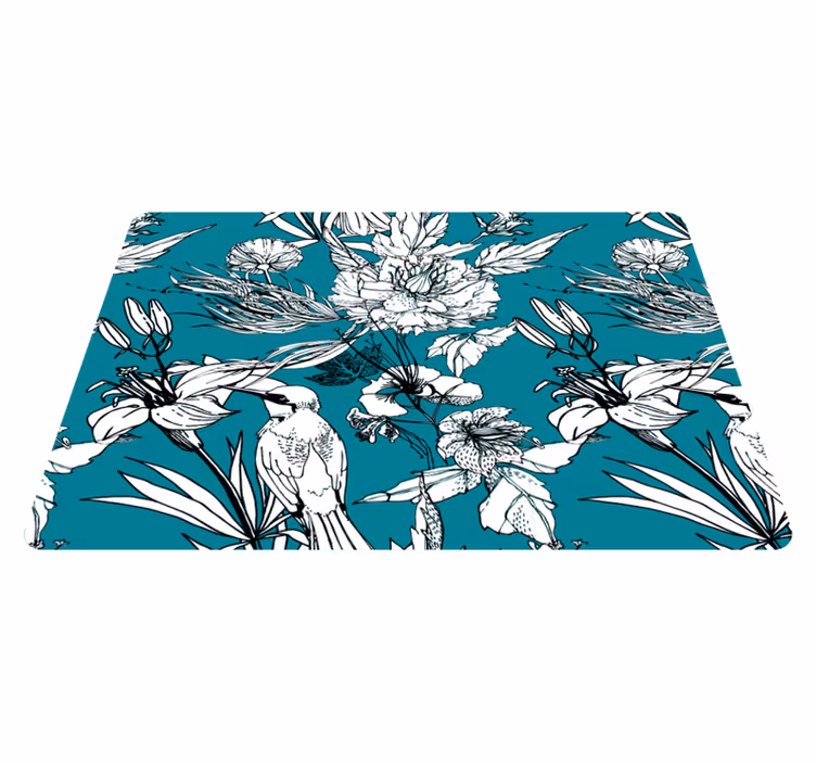 Dieren vinyl tapijt met elegant patroon van witte vogels - TenStickers