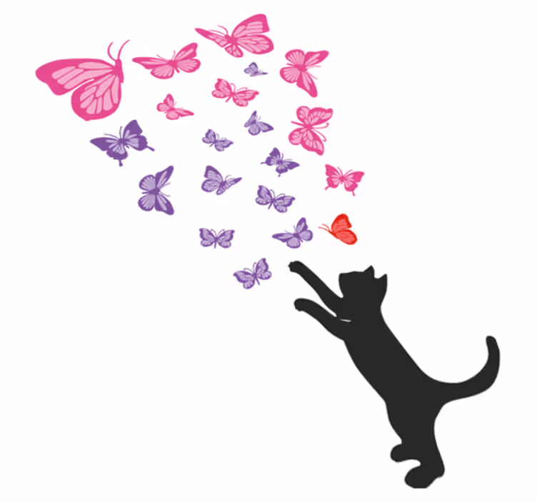 Dieren vinyl tapijt speelse kat vlinders - TenStickers