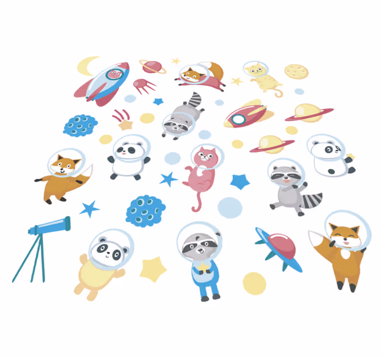 Dieren vinyl tapijt schattige dieren astronauten - TenStickers