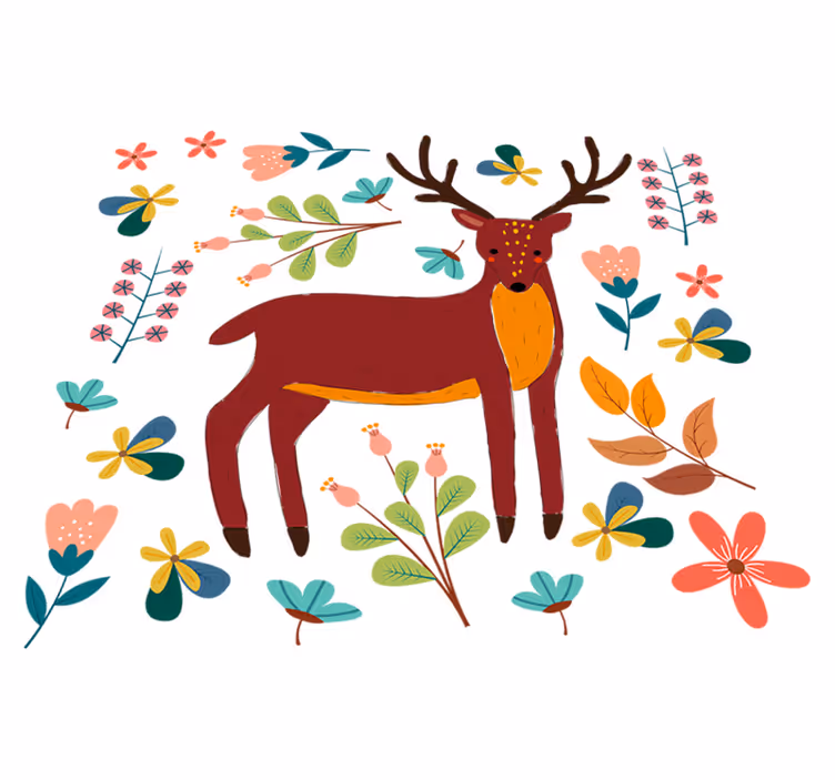 Dieren vinyl tapijt met speelse hertillustratie - TenStickers