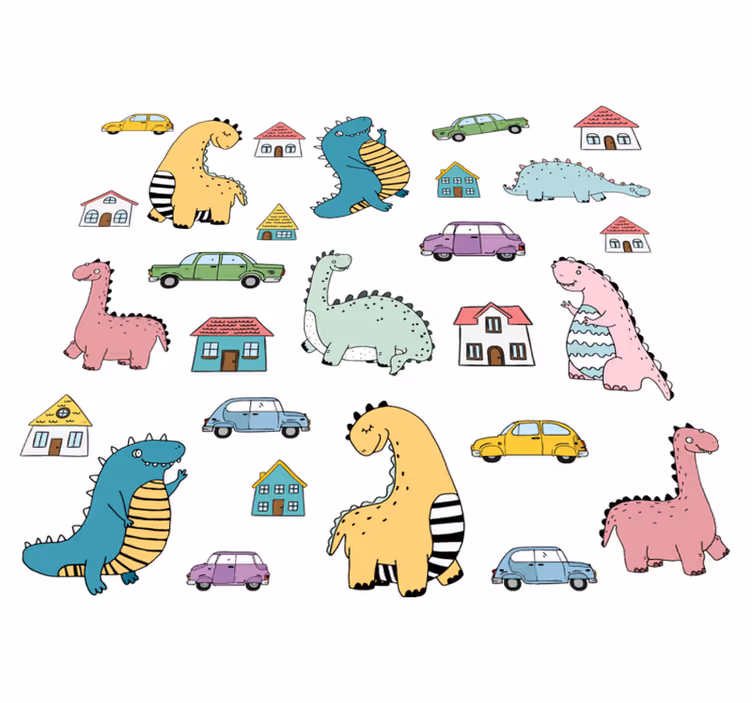 Dieren vinyl tapijt met kleurrijke dinosaurussen - TenStickers