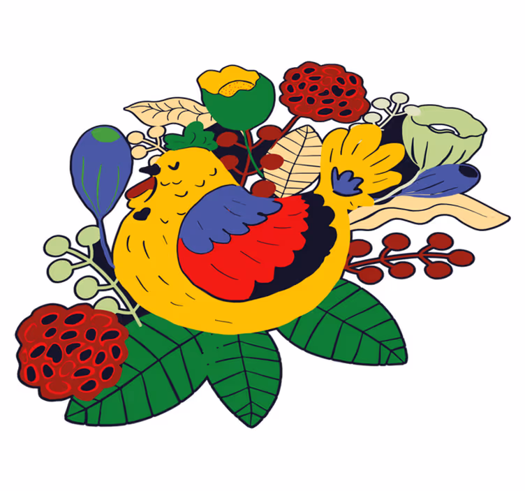 Dieren vinyl tapijt kleurrijke vogel bloemmotief - TenStickers