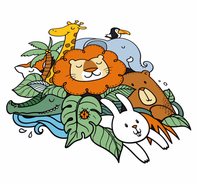 Dieren vinyl tapijt speelse dieren scene - TenStickers