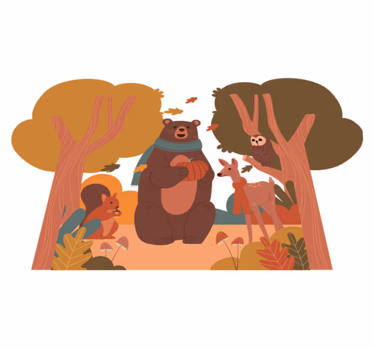 Dieren vinyl tapijt herfst bosdieren - TenStickers
