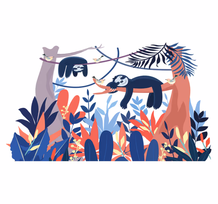 Dieren vinyl tapijt speelse luiaards scene - TenStickers