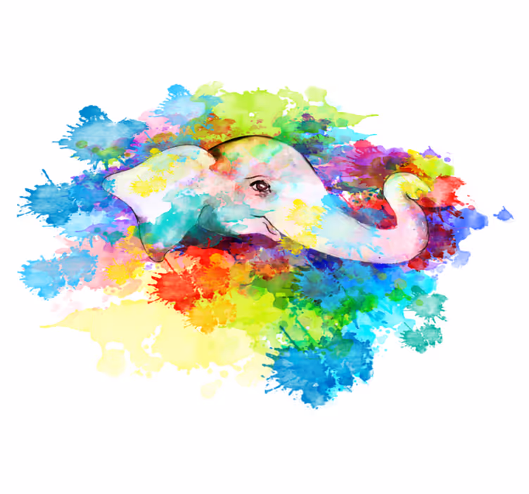 Dieren vinyl tapijt kleurrijke olifanten spetter - TenStickers