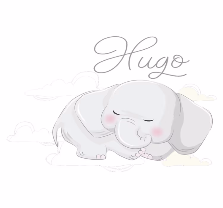 Dieren vinyl tapijt olifant slapend op wolken met naam - TenStickers
