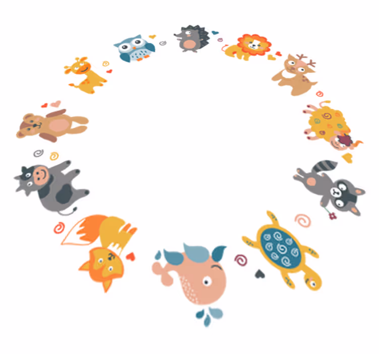Dieren vinyl tapijt baby dieren in cirkel - TenStickers