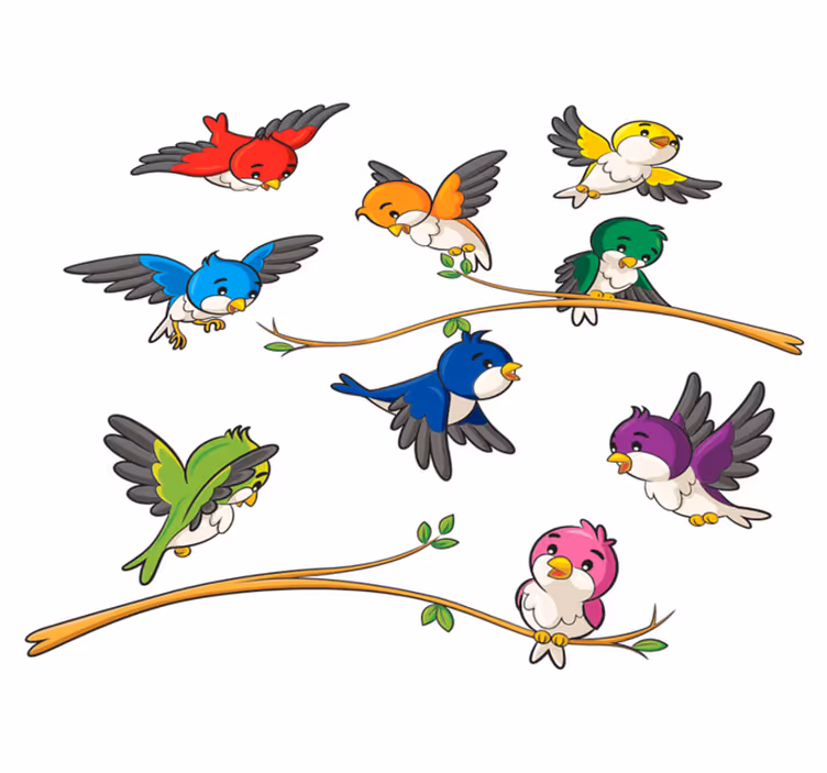 Dieren vinyl tapijt kleurrijke kleine vogels - TenStickers