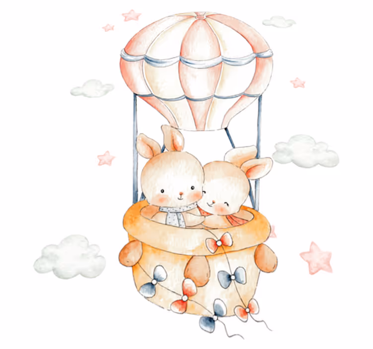 Dieren vinyl tapijt pastel konijnen op luchtballonnen - TenStickers