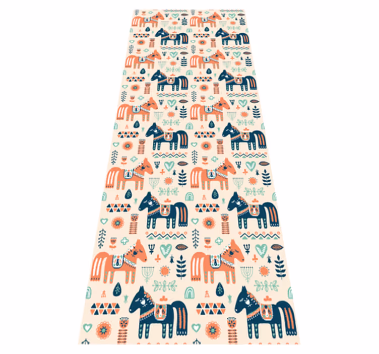 Dieren vinyl tapijt nordic bladeren en paarden - TenStickers