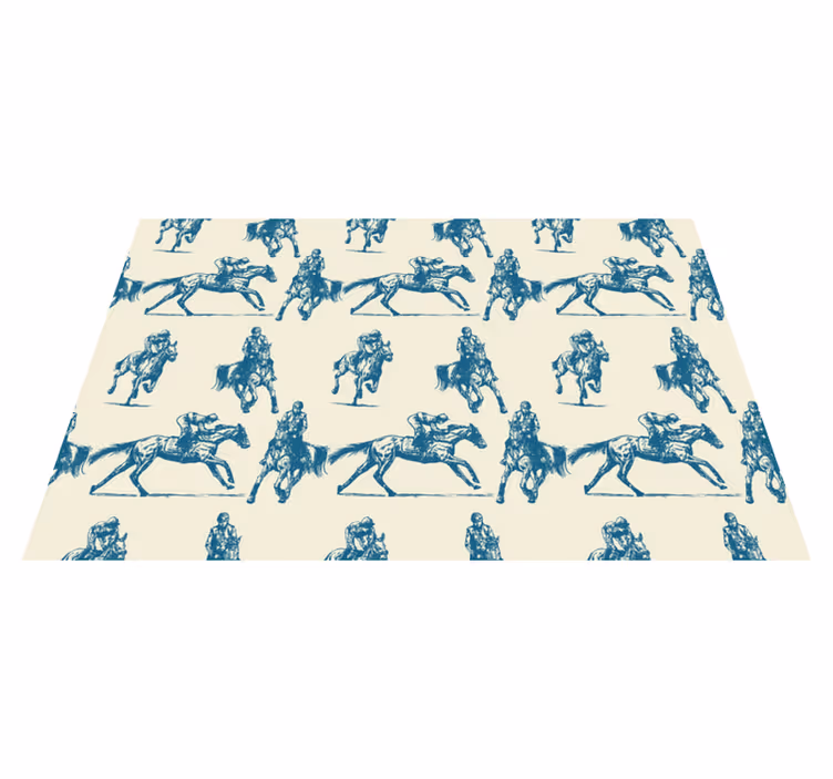 Dieren vinyl tapijt blauw en beige paardenpatroon - TenStickers