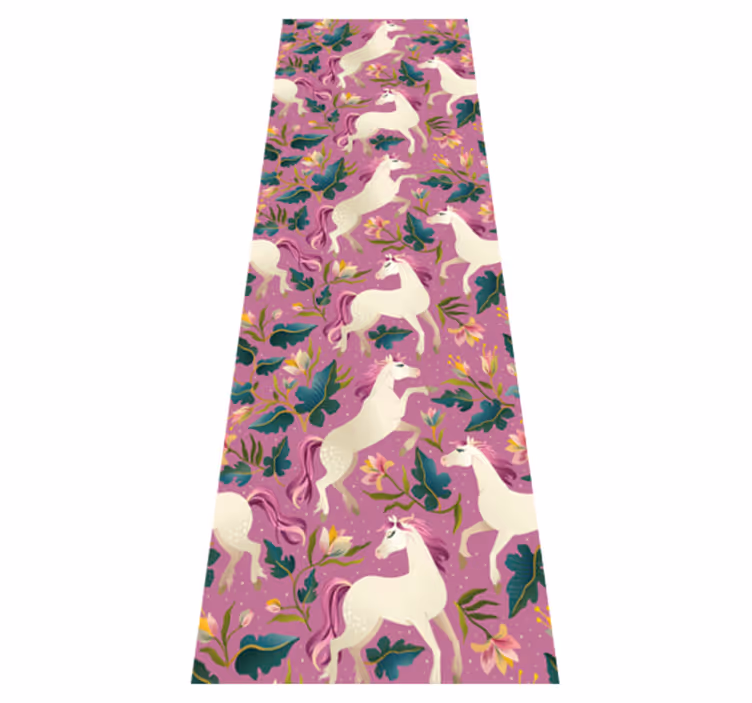 Dieren vinyl tapijt roze met bloemenpaard ontwerp - TenStickers