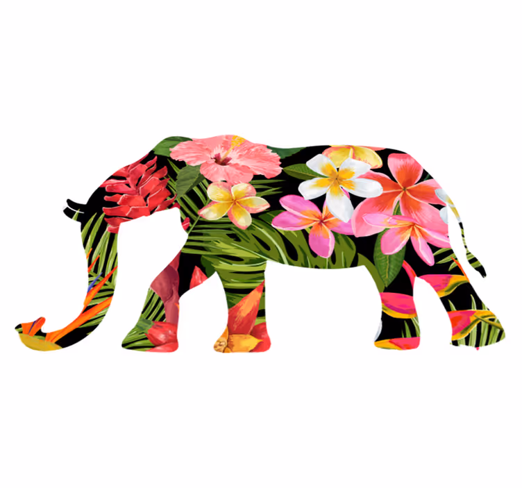 Dieren vinyl tapijt bloemige olifanten silhouet - TenStickers