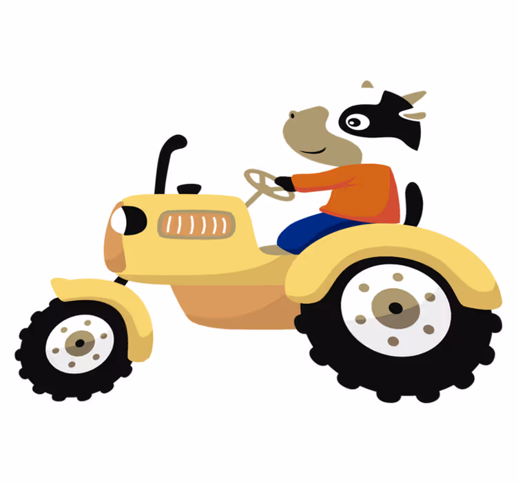 Dieren vinyl tapijt koe op tractor - TenStickers