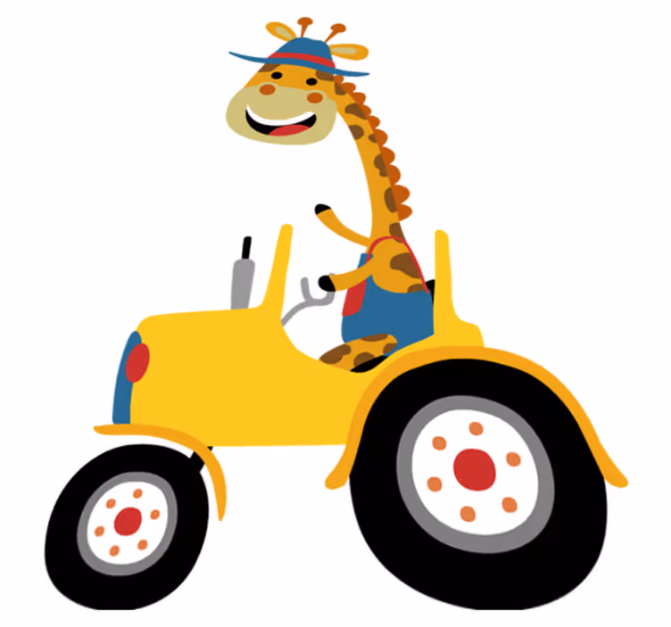 Dieren vinyl tapijt blije giraffe tractor - TenStickers