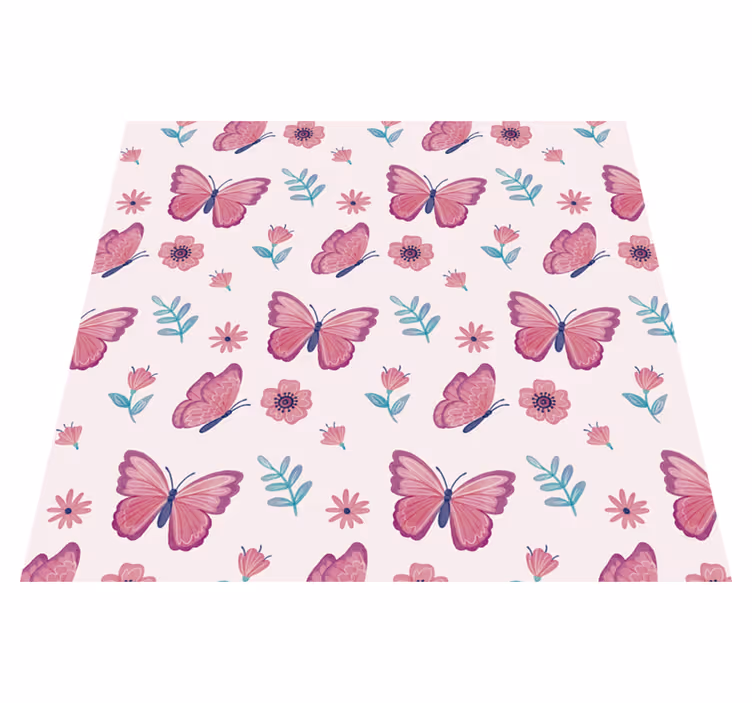 Dieren vinyl tapijt vlinder bloem compositie - TenStickers