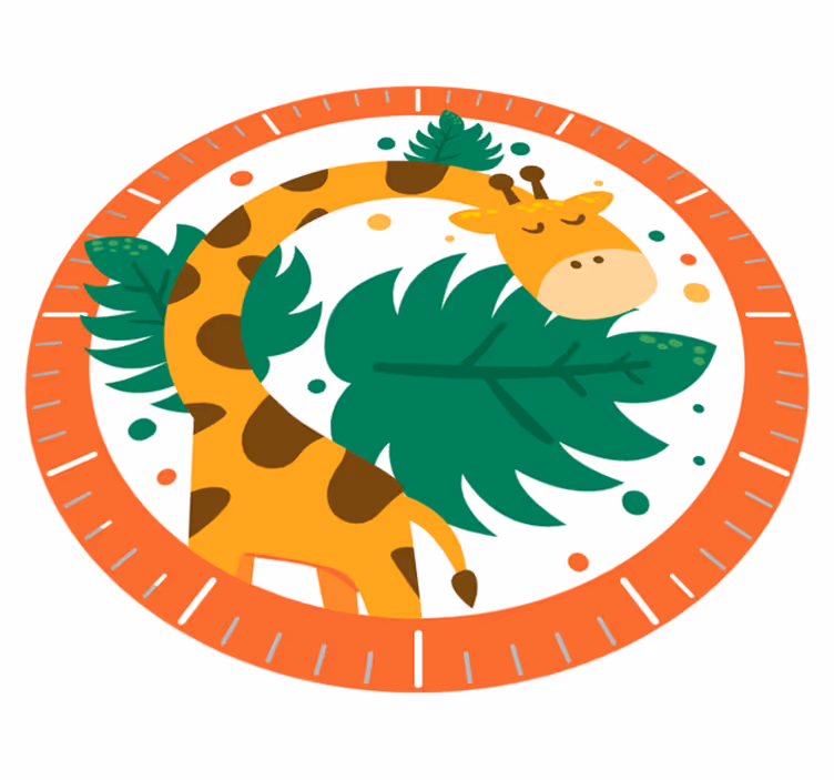 Dieren vinyl tapijt wandklok met giraffe - TenStickers