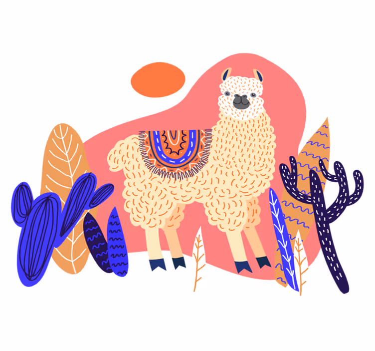 Dieren vinyl tapijt peruaanse lama en cactus - TenStickers