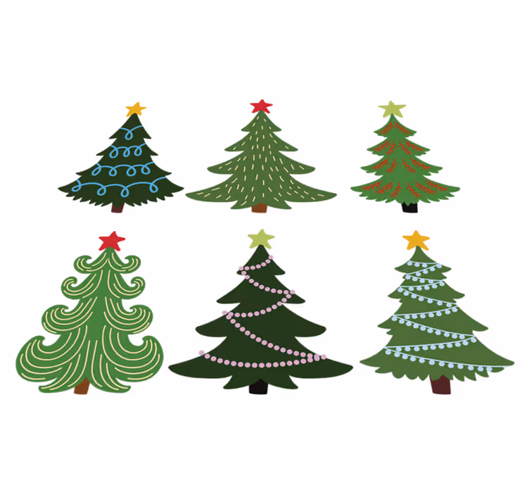 Vinyl tapijt kerstmis set kleurrijke kerstbomen - TenStickers