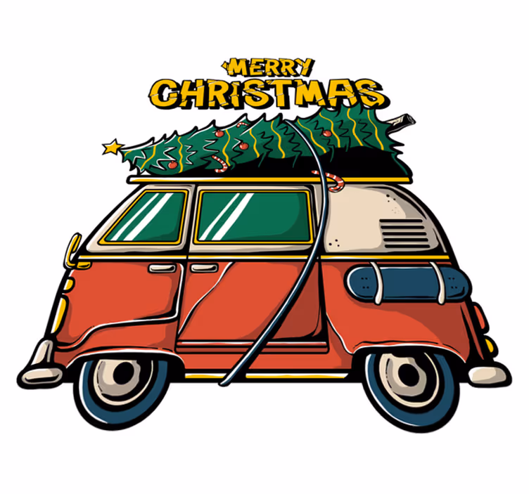 Vinyl tapijt kerstmis de auto van de kerstman - TenStickers