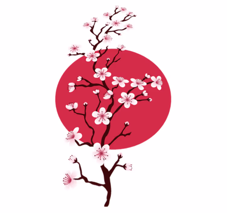 Vinyl tapijt bloemen en planten japanse kersenboom takken - TenStickers