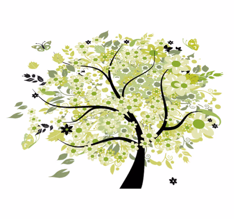 Vinyl tapijt bloemen en planten groene lenteboom - TenStickers