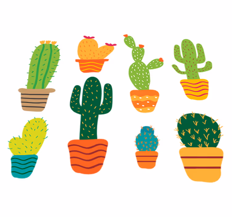 Vinyl tapijt bloemen en planten kleurrijke cactus set - TenStickers