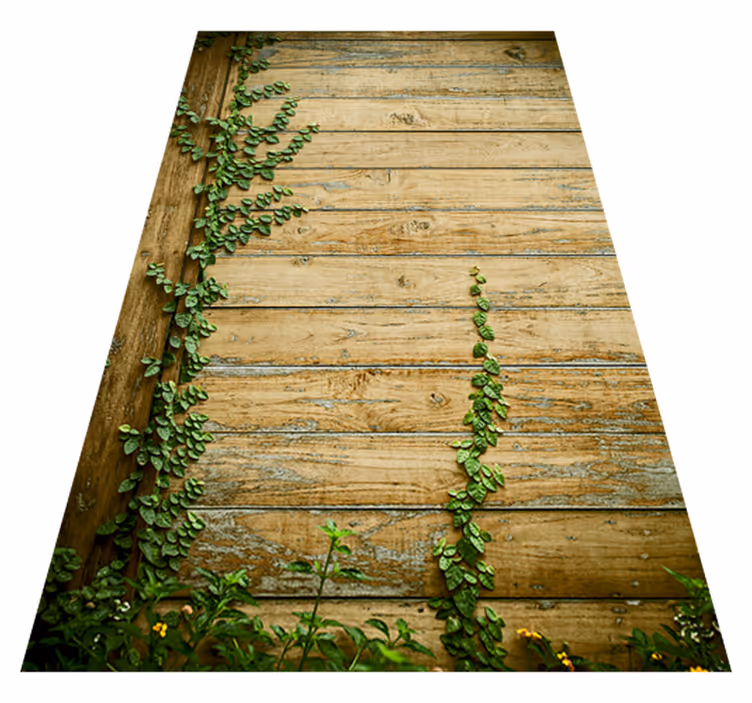 Vinyl tapijt bloemen en planten klimop op hout - TenStickers