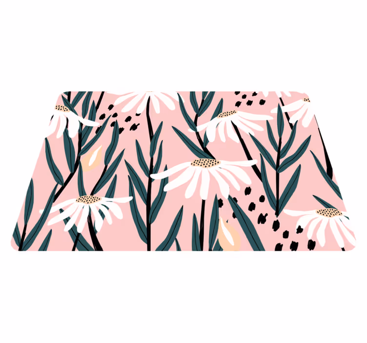 Vinyl tapijt bloemen en planten madeliefjes op roze achtergrond - TenStickers