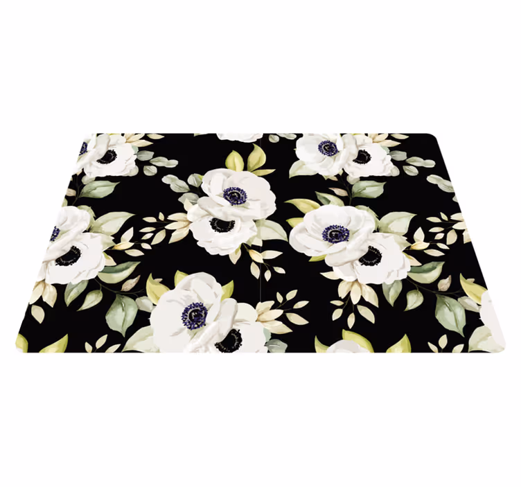 Vinyl tapijt bloemen en planten elegante stijl zwart - TenStickers