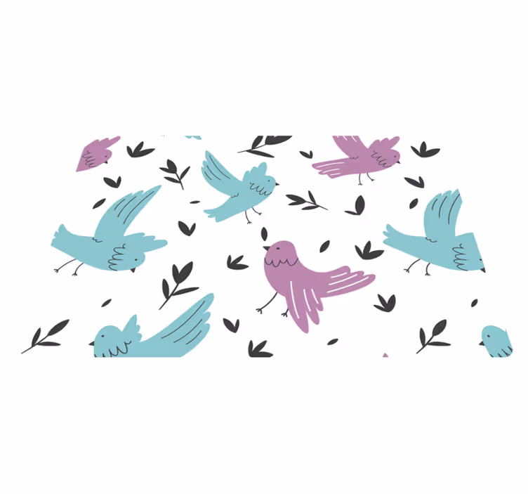 Dieren vinyl tapijt blauwe en paarse vogels - TenStickers