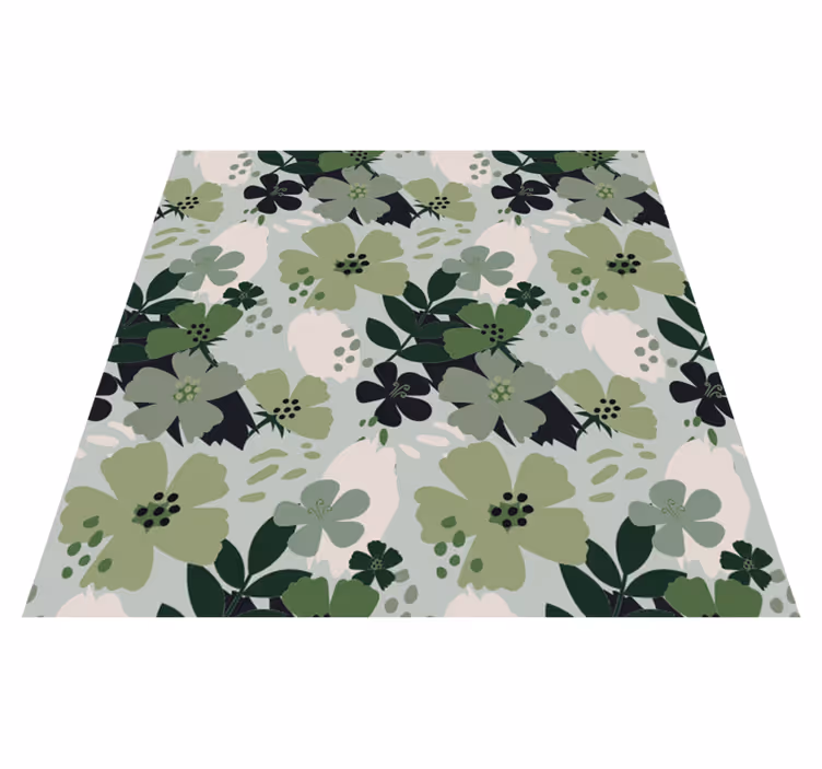 Vinyl tapijt bloemen en planten groene tonen bladeren patroon - TenStickers