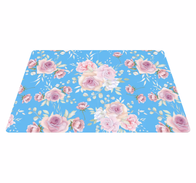 Vinyl tapijt bloemen en planten rozen op blauwe achtergrond - TenStickers
