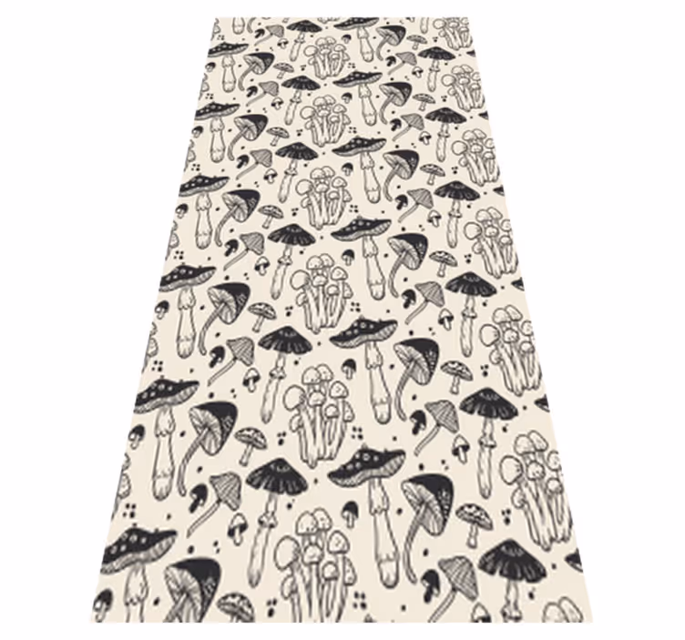 Vinyl tapijt bloemen en planten zwart tekeningen paddenstoelen - TenStickers