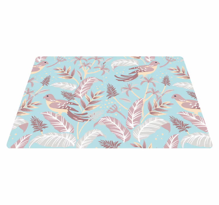 Vinyl tapijt bloemen en planten blauw en roze patroon - TenStickers