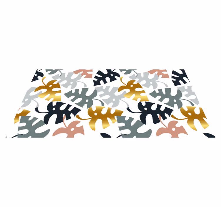 Vinyl tapijt bloemen en planten gouden en multicolor bladeren - TenStickers