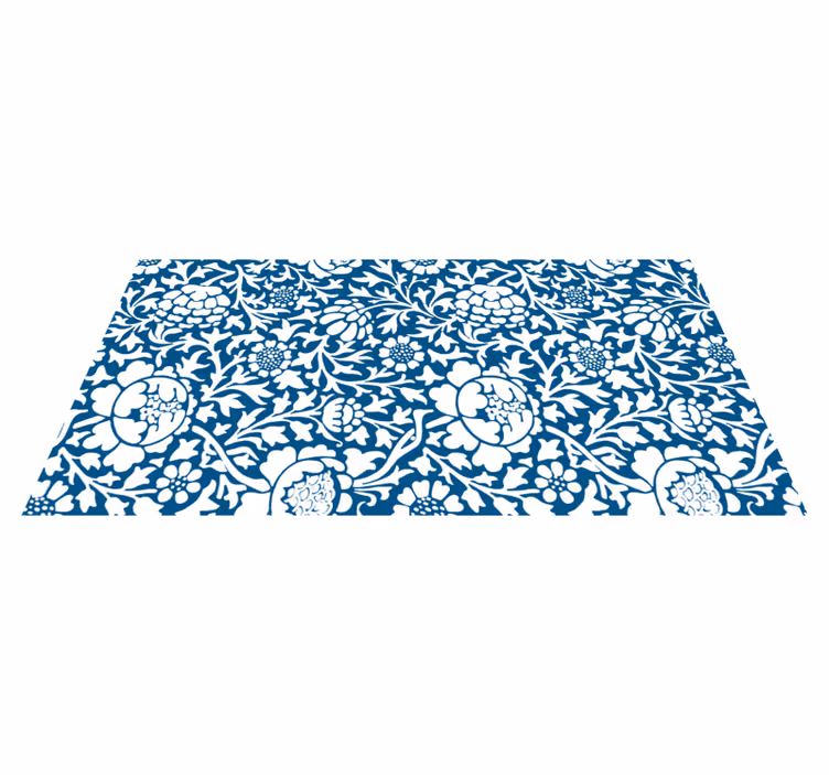 Vinyl tapijt bloemen en planten marineblauwe flora - TenStickers