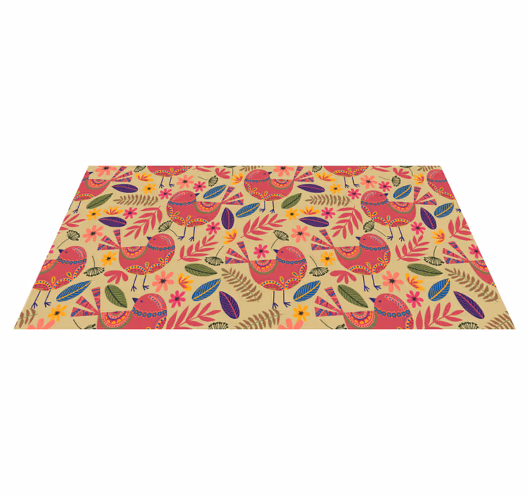 Vinyl tapijt bloemen en planten met kleurrijke vogels patroon - TenStickers