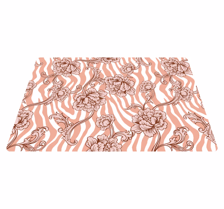 Vinyl tapijt bloemen en planten zebra print koraal - TenStickers