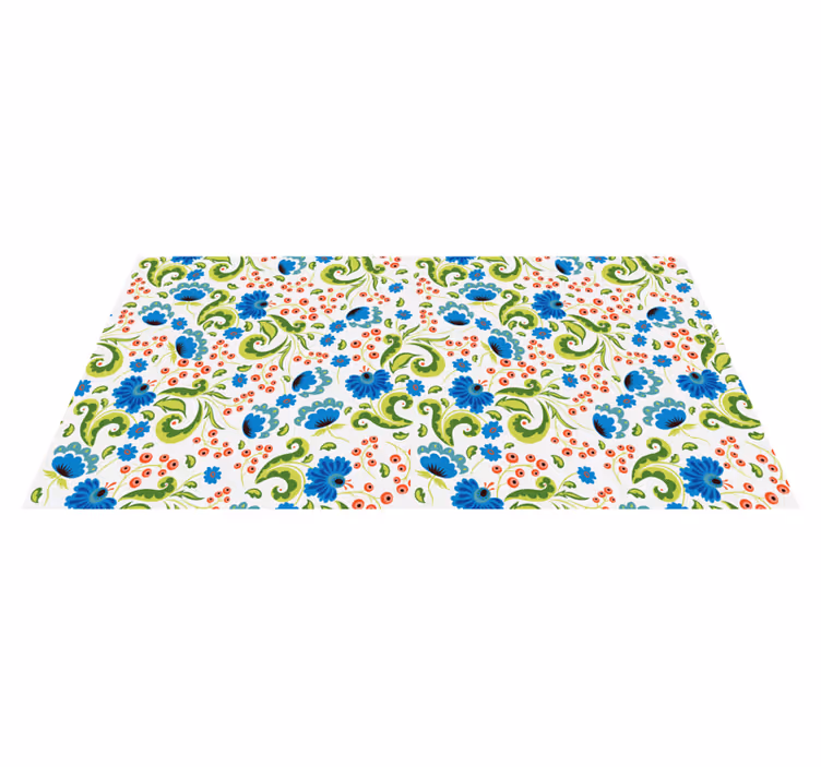 Vinyl tapijt bloemen en planten groene en blauwe bloemen - TenStickers